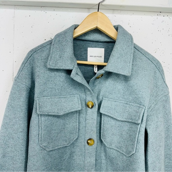 Avec Les Filles Women’s Small Blue Gray Boyfriend Button Down Shacket Jacket - Picture 2 of 11